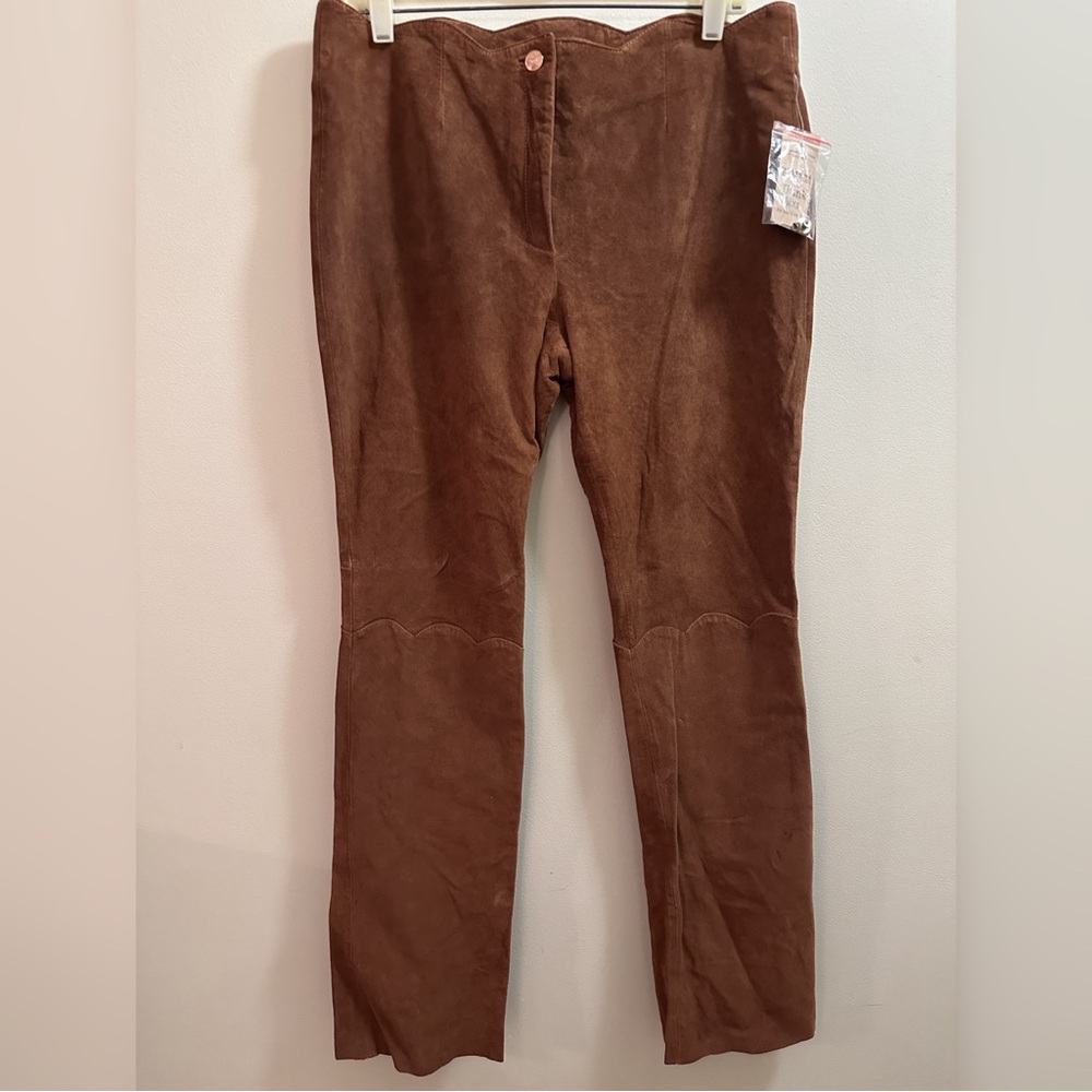 Vintage 90s Maxima Wilson 100% Leather Suede 70s Groovy Style Tan Pants Size 12